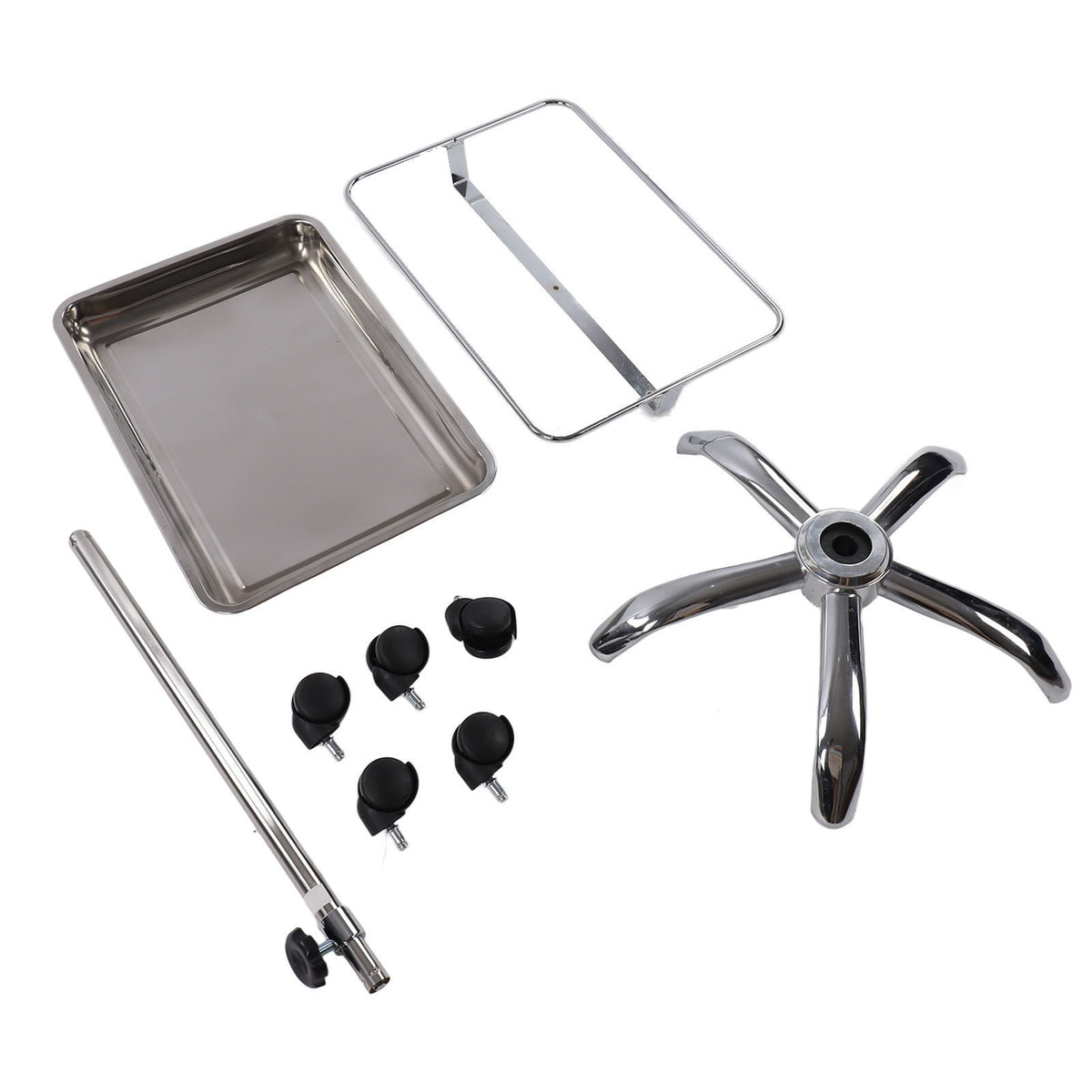 Salon Tray with Wheels Metal Stainless Steel Liftable Moveable for Medical Hairdresser Instrument