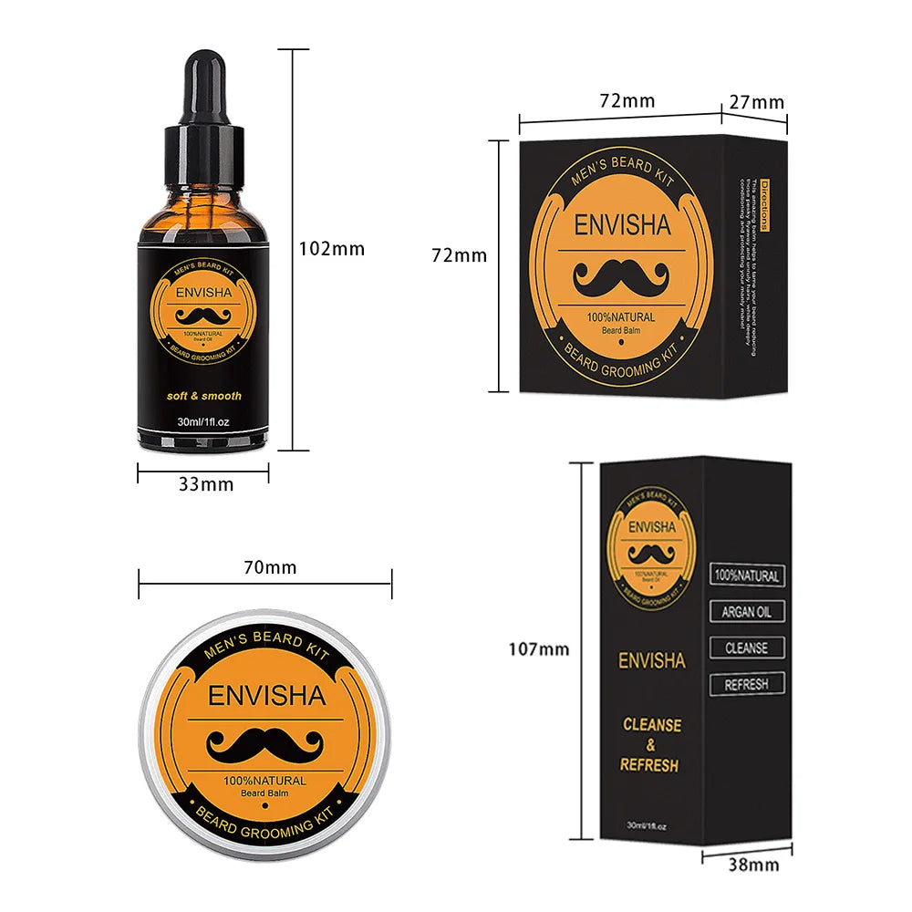 5Pcs/Set Men Beard Grooming Kit 5-in-1 Mustache & Beard Styling Tools Beard Oil Beard Balm Beard Brush Beard Scissors Men Gift