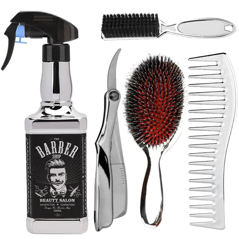 Professional Hairdressing Styling Tools Set Gold Barber Spary bottle 6 Inch Haircut Men Manual Shaver Salon Hair Cleaning Brush