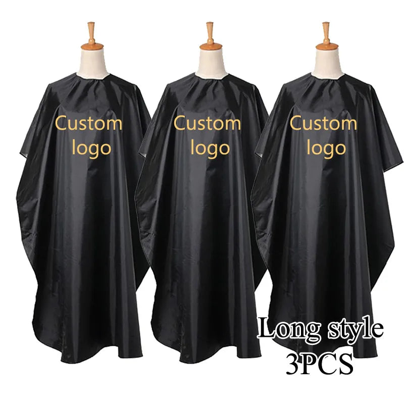 Custom Logo Hairdresser Barber Cape 3Pcs Black Waterproof Professional Hairstyle Cape Lighweight Home Sale Use Hair Cutting Cape