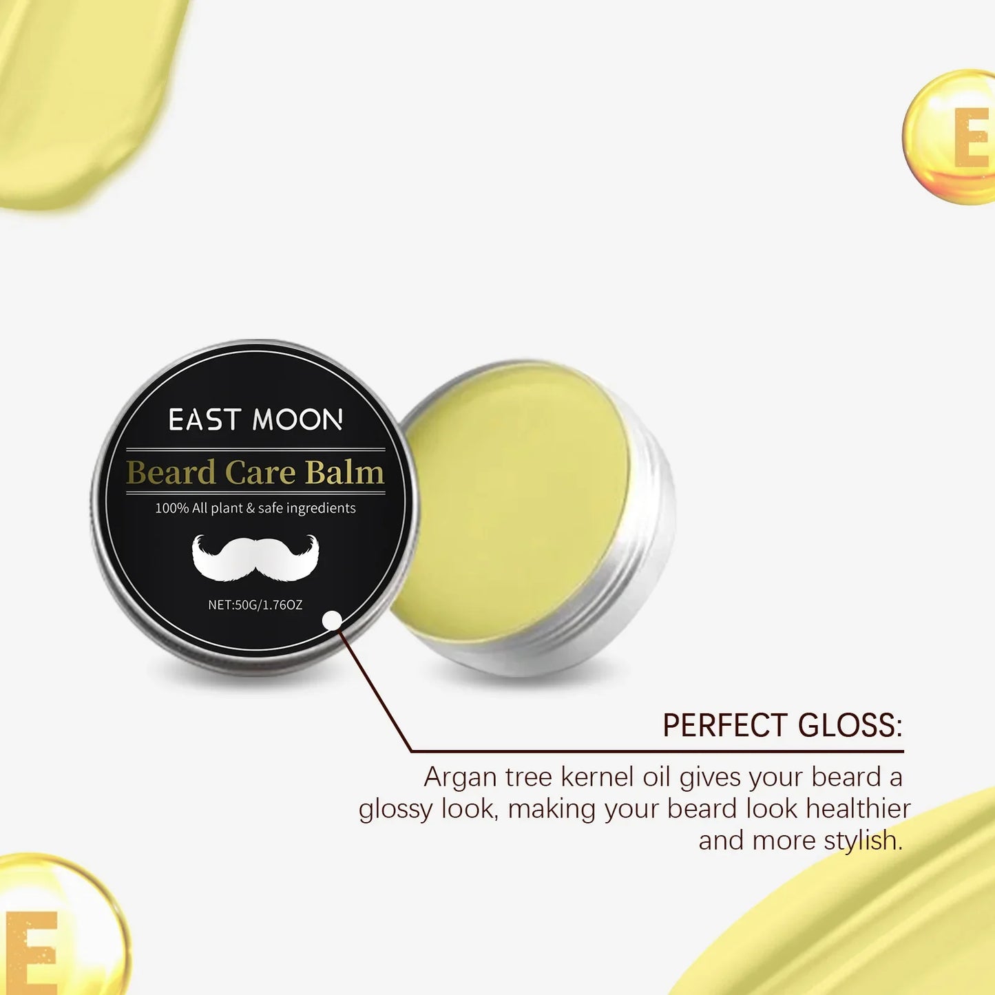 East Moon Men's Beard Care Cream Strengthens Beards Nourishes Makes Them Thick Shiny Pitch-black Moist and Provides Care