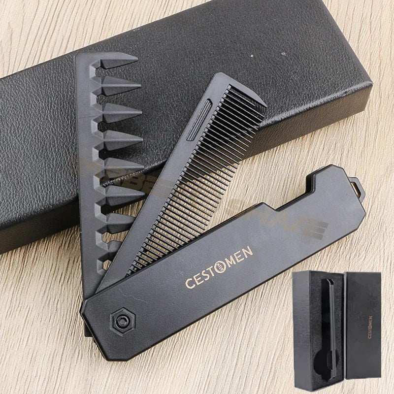High Quality 2 in 1 Pocket Folding Combs Wide Tooth Oil Head Comb Beard Combing Barber Hair Clipper Comb Salon Hair Styling Tool