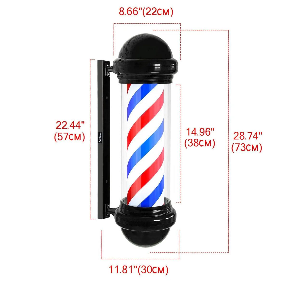 Barber Light Pole Wall Mount LED Light 22.8 Inch Barbershop Rotating Light Fixture Classic Signs for Hair Salon Use