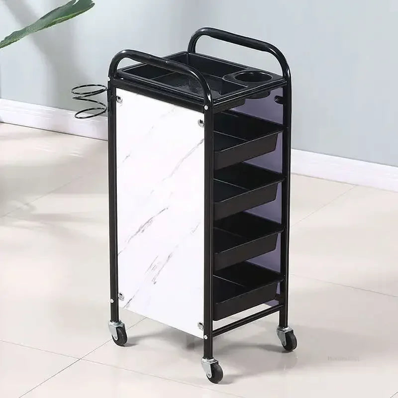 Retro Iron Salon Trolleys Nordic Beauty Salon Drawers Cart With Wheels Creative Hair Salon Perm And Dye Tool Cart