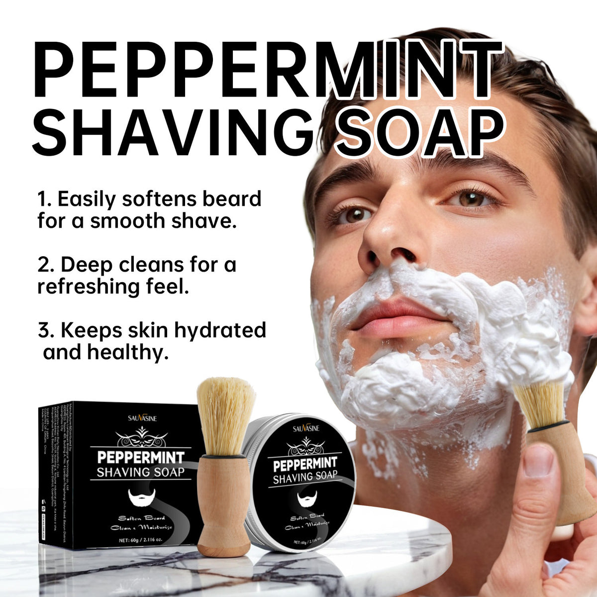 Mint Shaving Soap 60g With Brush