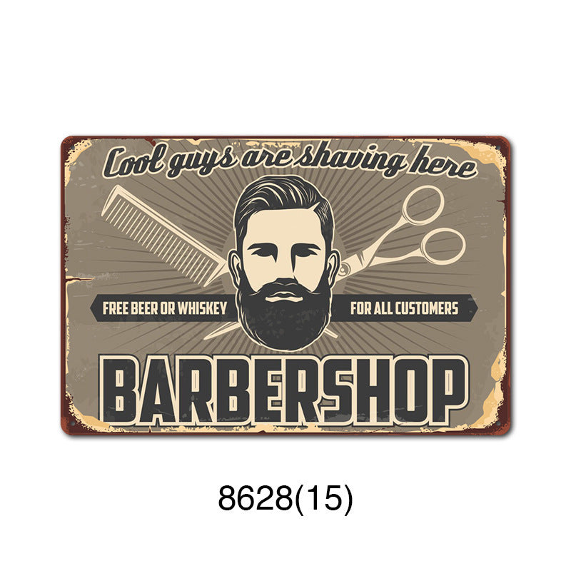 New barbershop Retro tin Painting Barbershop Background Wall Frameless Decorative Painting