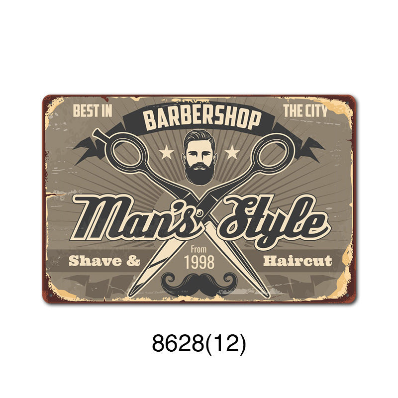 New barbershop Retro tin Painting Barbershop Background Wall Frameless Decorative Painting