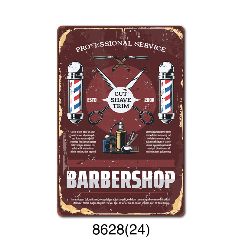 New barbershop Retro tin Painting Barbershop Background Wall Frameless Decorative Painting