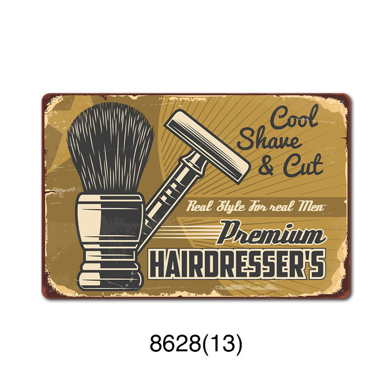 New barbershop Retro tin Painting Barbershop Background Wall Frameless Decorative Painting