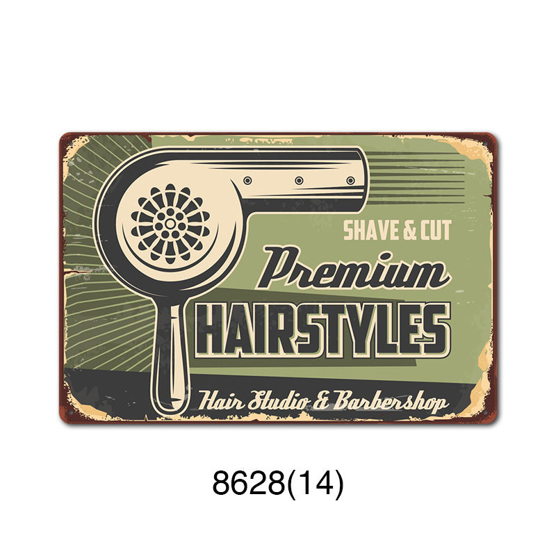 New barbershop Retro tin Painting Barbershop Background Wall Frameless Decorative Painting