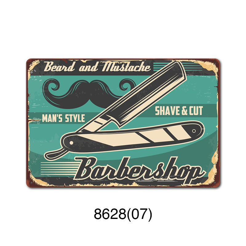 New barbershop Retro tin Painting Barbershop Background Wall Frameless Decorative Painting