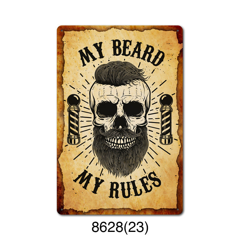 New barbershop Retro tin Painting Barbershop Background Wall Frameless Decorative Painting