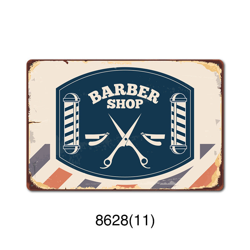 New barbershop Retro tin Painting Barbershop Background Wall Frameless Decorative Painting