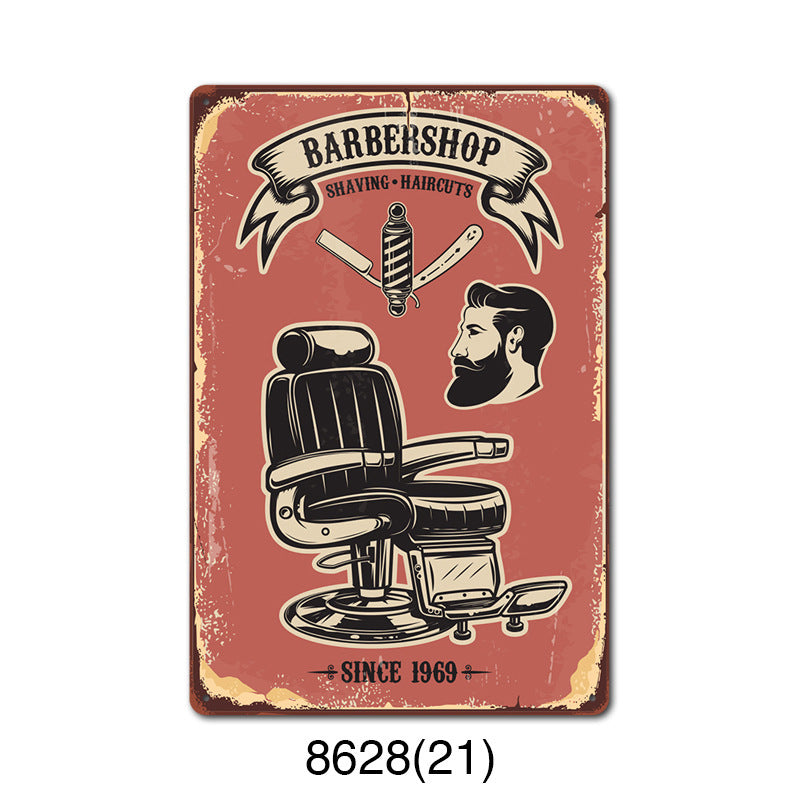 New barbershop Retro tin Painting Barbershop Background Wall Frameless Decorative Painting