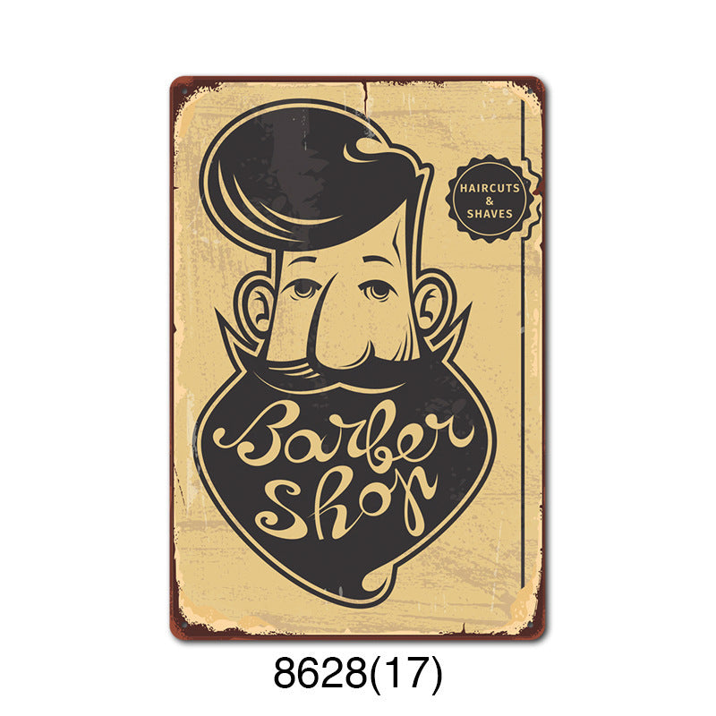 New barbershop Retro tin Painting Barbershop Background Wall Frameless Decorative Painting