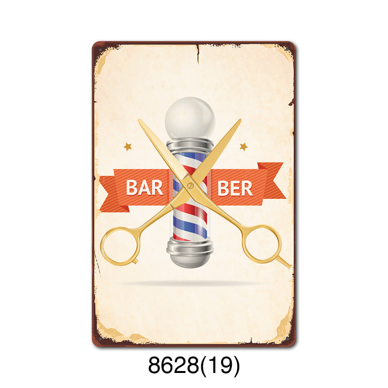 New barbershop Retro tin Painting Barbershop Background Wall Frameless Decorative Painting