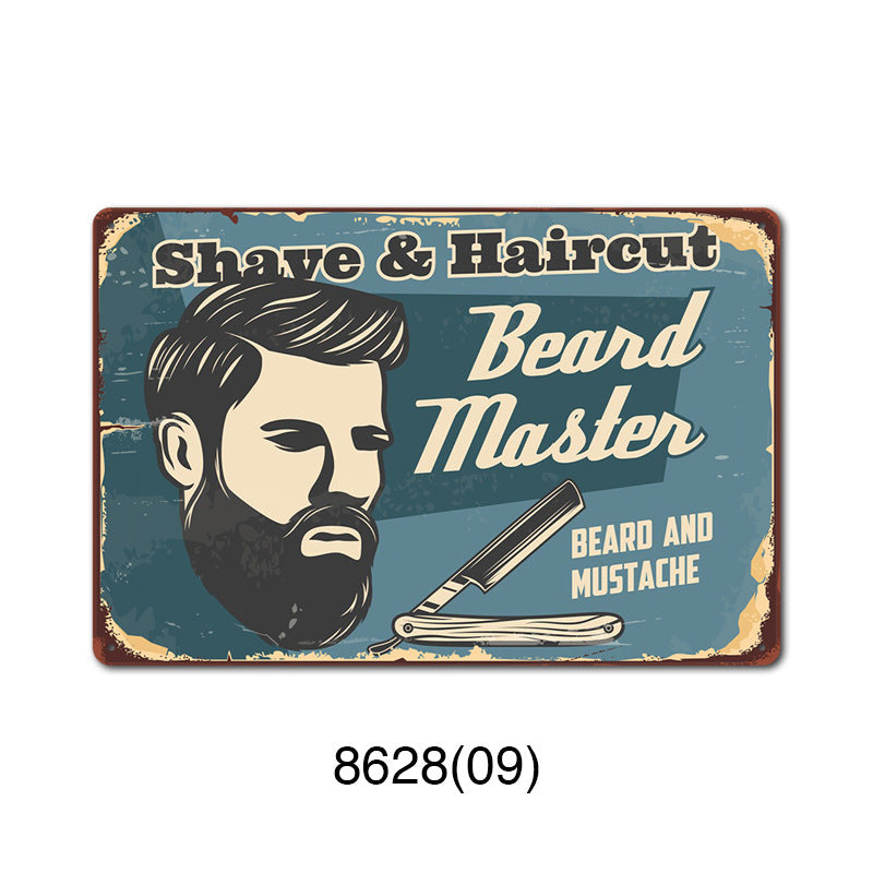 New barbershop Retro tin Painting Barbershop Background Wall Frameless Decorative Painting