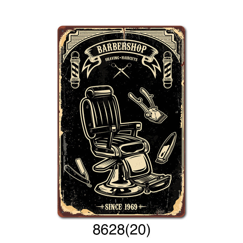 New barbershop Retro tin Painting Barbershop Background Wall Frameless Decorative Painting