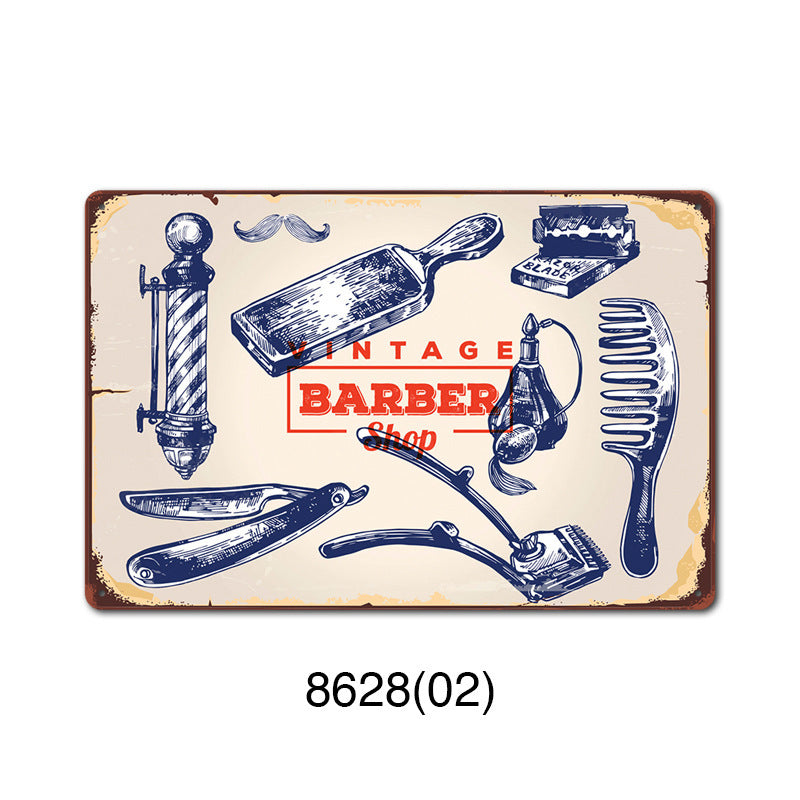 New barbershop Retro tin Painting Barbershop Background Wall Frameless Decorative Painting