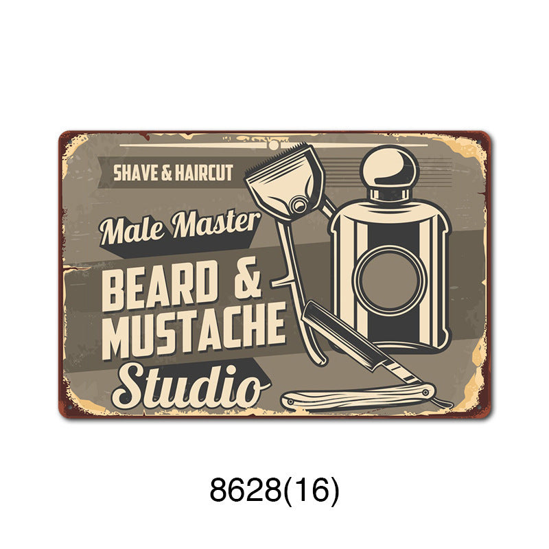 New barbershop Retro tin Painting Barbershop Background Wall Frameless Decorative Painting