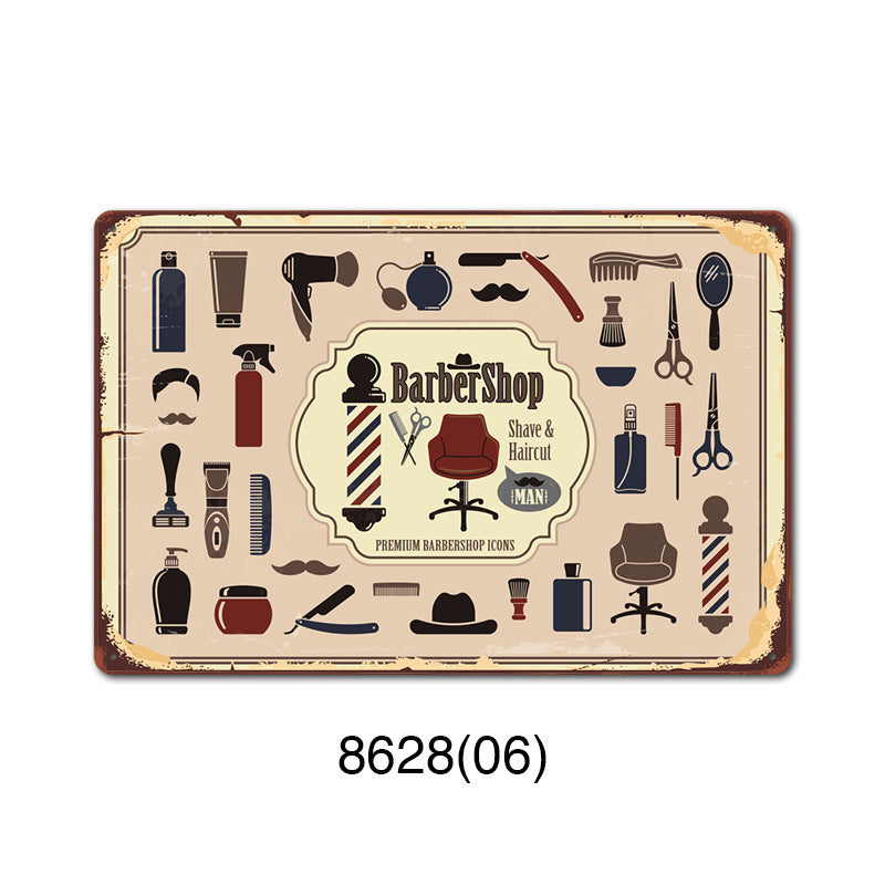 New barbershop Retro tin Painting Barbershop Background Wall Frameless Decorative Painting