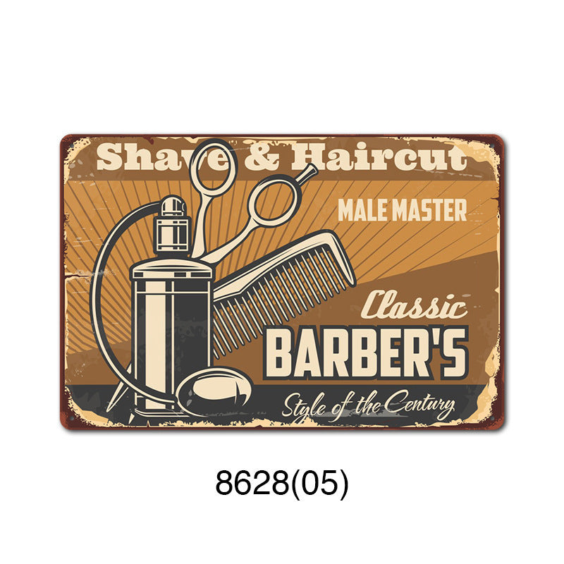 New barbershop Retro tin Painting Barbershop Background Wall Frameless Decorative Painting