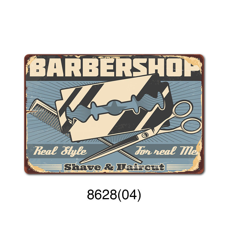 New barbershop Retro tin Painting Barbershop Background Wall Frameless Decorative Painting