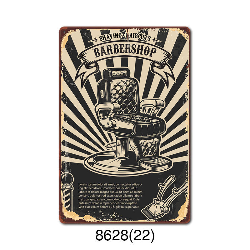 New barbershop Retro tin Painting Barbershop Background Wall Frameless Decorative Painting