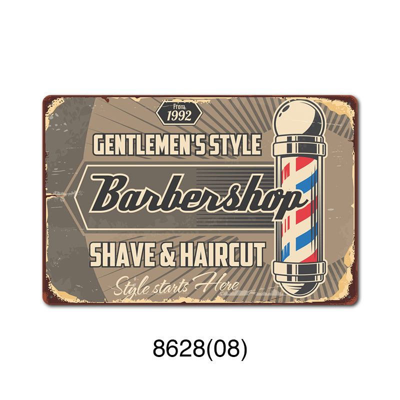 New barbershop Retro tin Painting Barbershop Background Wall Frameless Decorative Painting