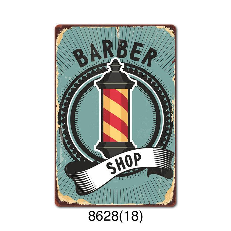 New barbershop Retro tin Painting Barbershop Background Wall Frameless Decorative Painting