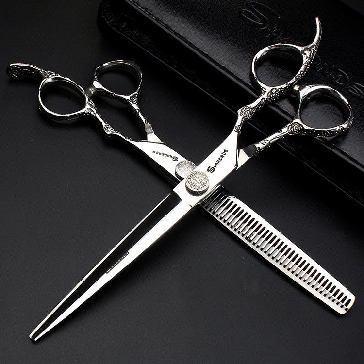 Rose Scissors 7 Inch Hairdressing Scissors To Thin Teeth Scissors Set