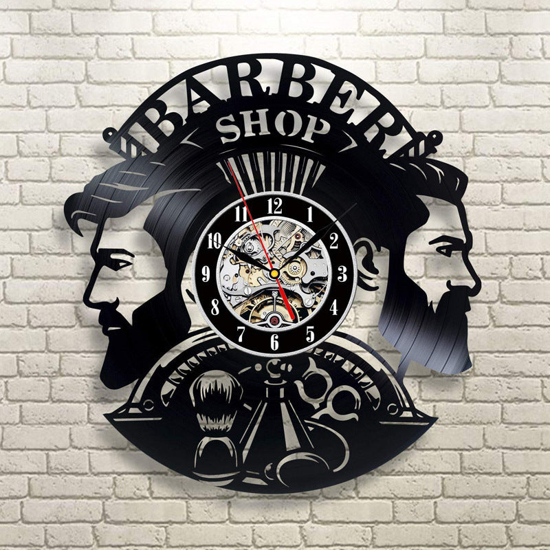 Black Gum Wall Clock Barber Gentleman Beard Vinyl