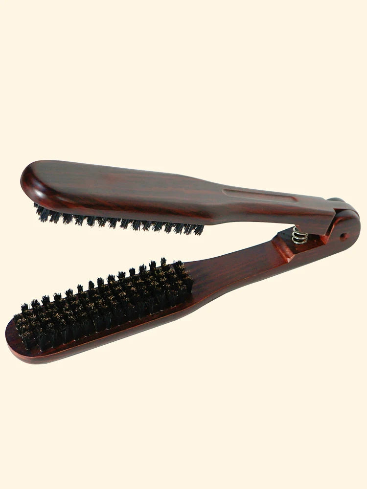 Pro Hairdressing Straightener Hairbrush Nylon Hair Straightening Double Brushes V Shape Comb Clamp Styling Tools DIY