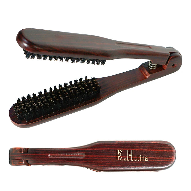 Pro Hairdressing Straightener Hairbrush Nylon Hair Straightening Double Brushes V Shape Comb Clamp Styling Tools DIY