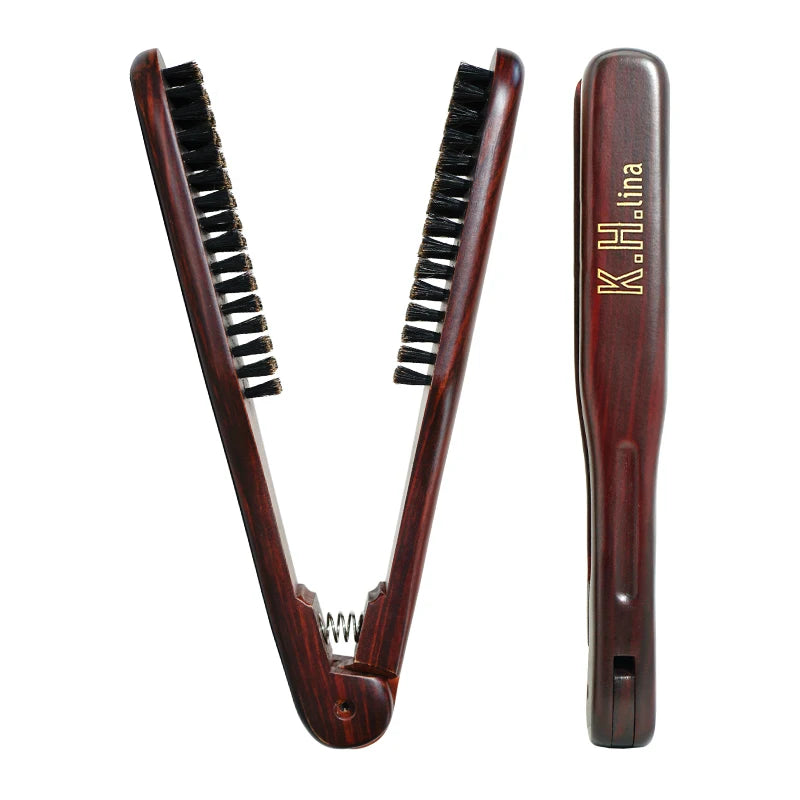 Pro Hairdressing Straightener Hairbrush Nylon Hair Straightening Double Brushes V Shape Comb Clamp Styling Tools DIY
