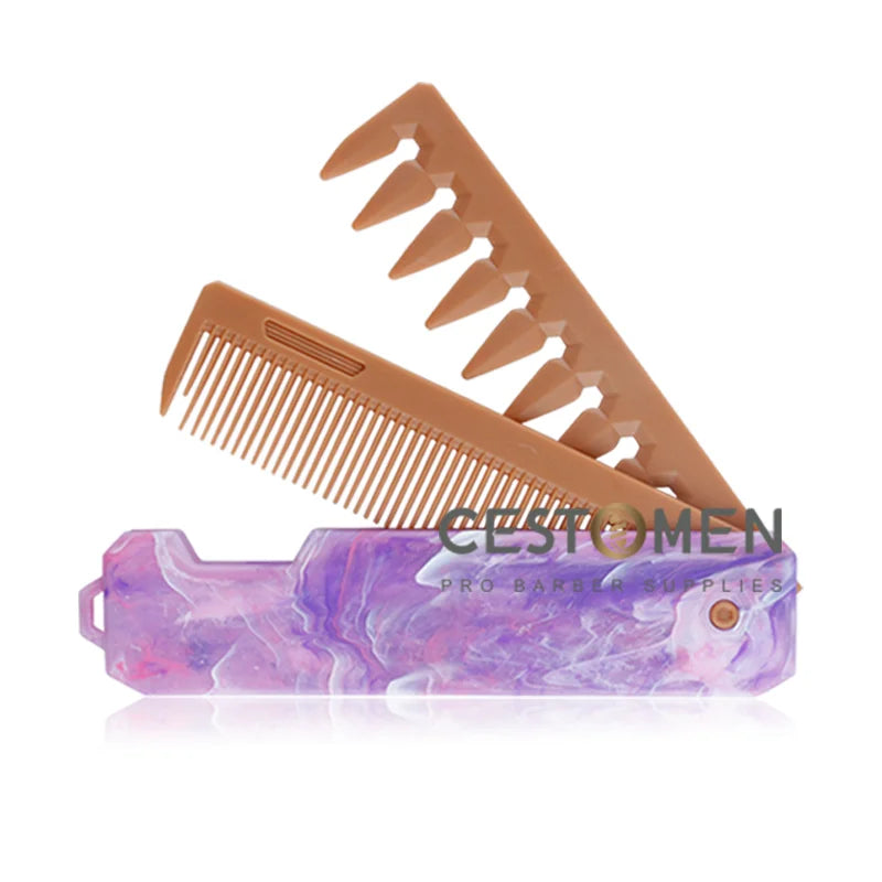 High Quality 2 in 1 Pocket Folding Combs Wide Tooth Oil Head Comb Beard Combing Barber Hair Clipper Comb Salon Hair Styling Tool