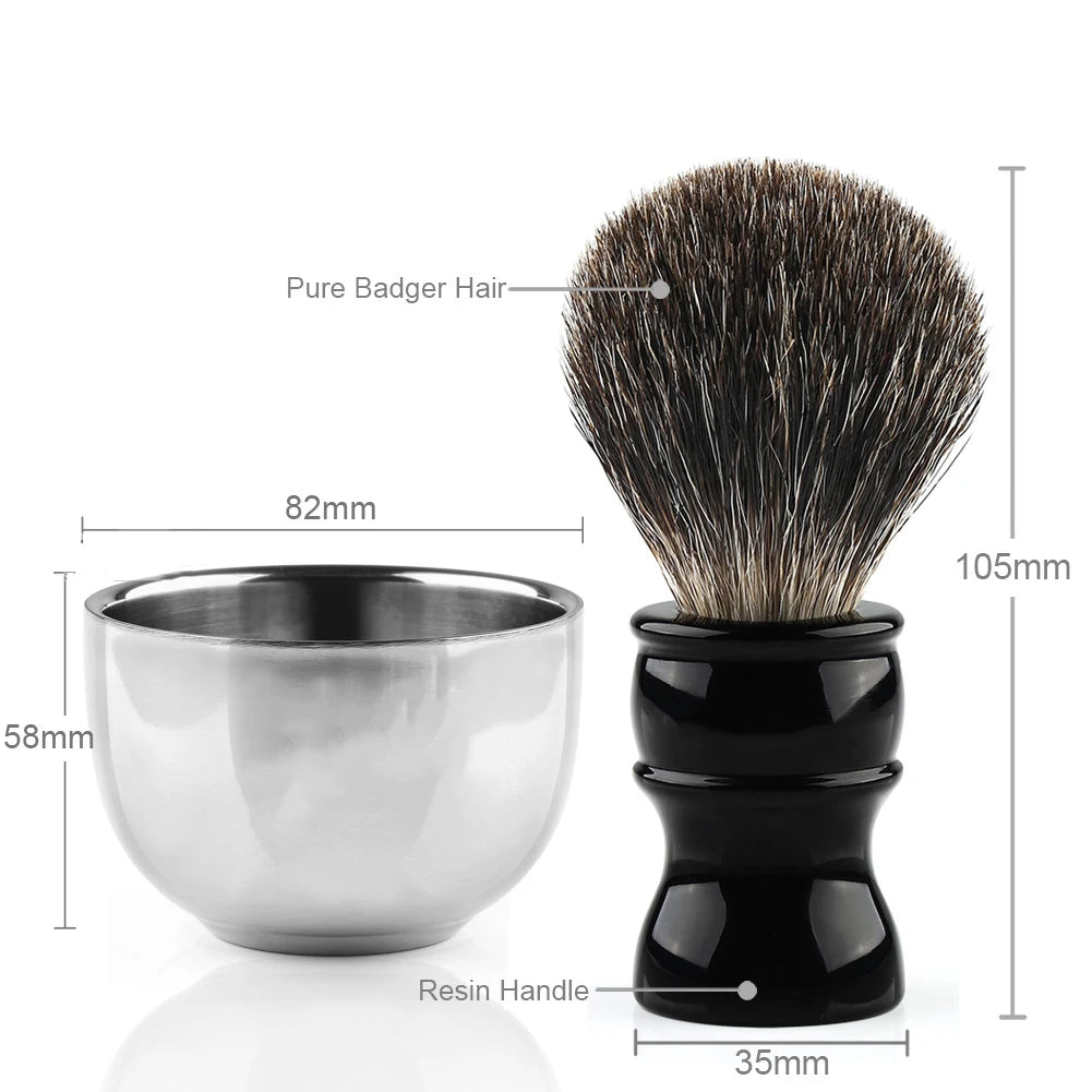 3in1 Shaving Brush Stand Bowl Set, Barber Shaving Brush Badger Hair,Black Acrylic Stand, Bowl Set for Men Wet Shave Gift