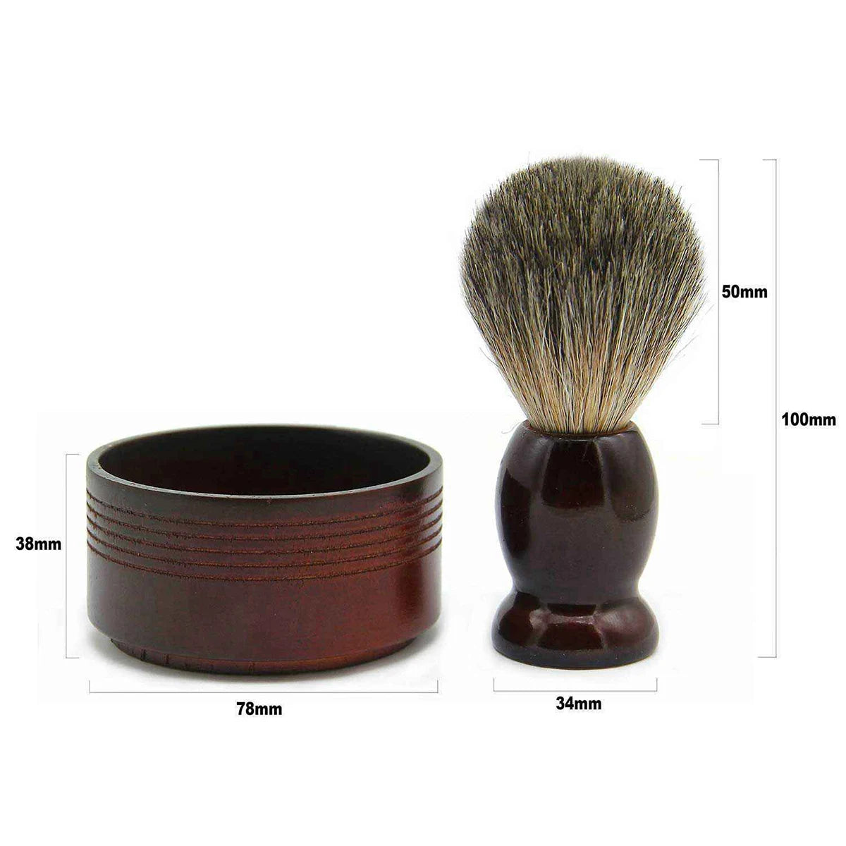 2pcs/kit Men Shaving Set Badger Hair Brush Solid Wood Bowl Cup Brown Beard Care Tools Face Cleaning Barber Home Boryfriend Gift