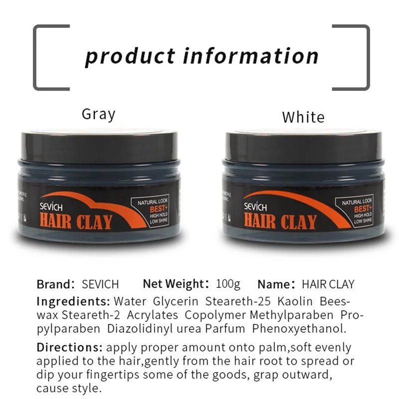 Sevich 100g Grey Color Matte mud Strong Hold Hair clay Fashion Modelling Hair Clay Salon Hair Styling Cream