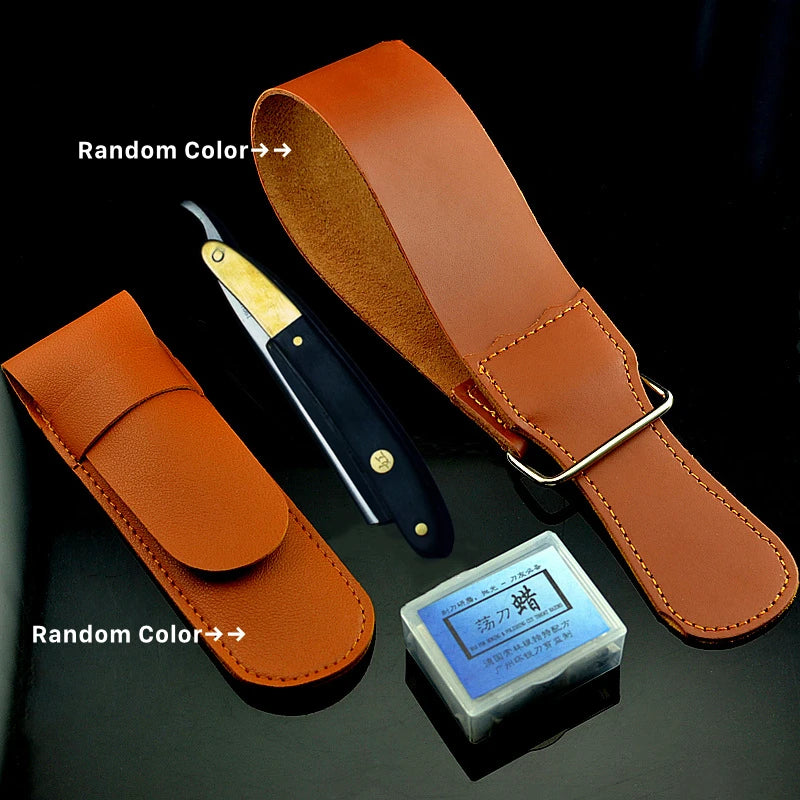 4pcs/set Classic Carbon Steel Shave Straight Edge Razor Folding Shaving Knife Manual Razor Ebony Handle Gifts For Men G1124