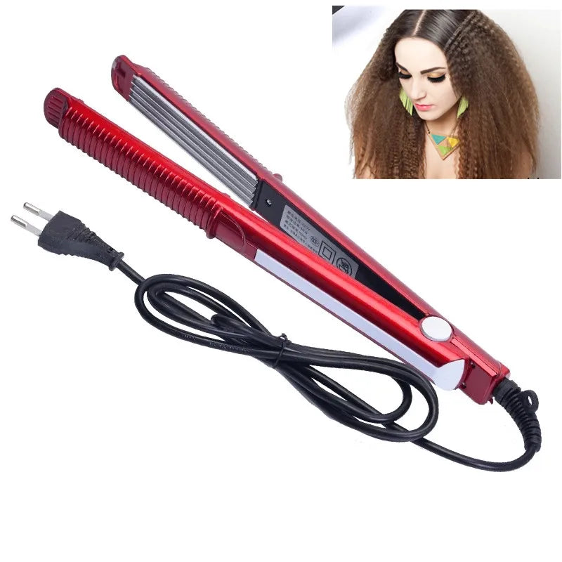 Professional Ceramic Corrugated Iron for Hair Wave Corrugation Flat Irons Electric Curling Crimped Wide Plates Beauty Hair Iron