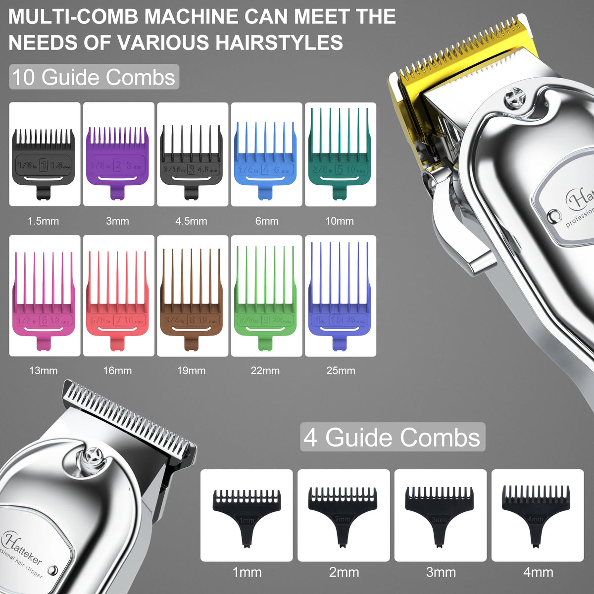 Hatteker Professional Hair Cutter Mans Hair Clipper Set Metal Electric Cordless Hair Trimmer for Barber LCD Display Hairdressing