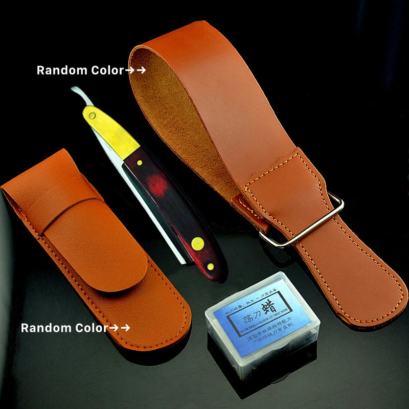 4pcs/set Classic Carbon Steel Shave Straight Edge Razor Folding Shaving Knife Manual Razor Ebony Handle Gifts For Men G1124