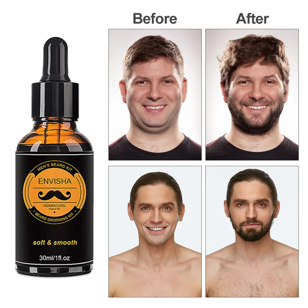 5Pcs/Set Men Beard Grooming Kit 5-in-1 Mustache & Beard Styling Tools Beard Oil Beard Balm Beard Brush Beard Scissors Men Gift