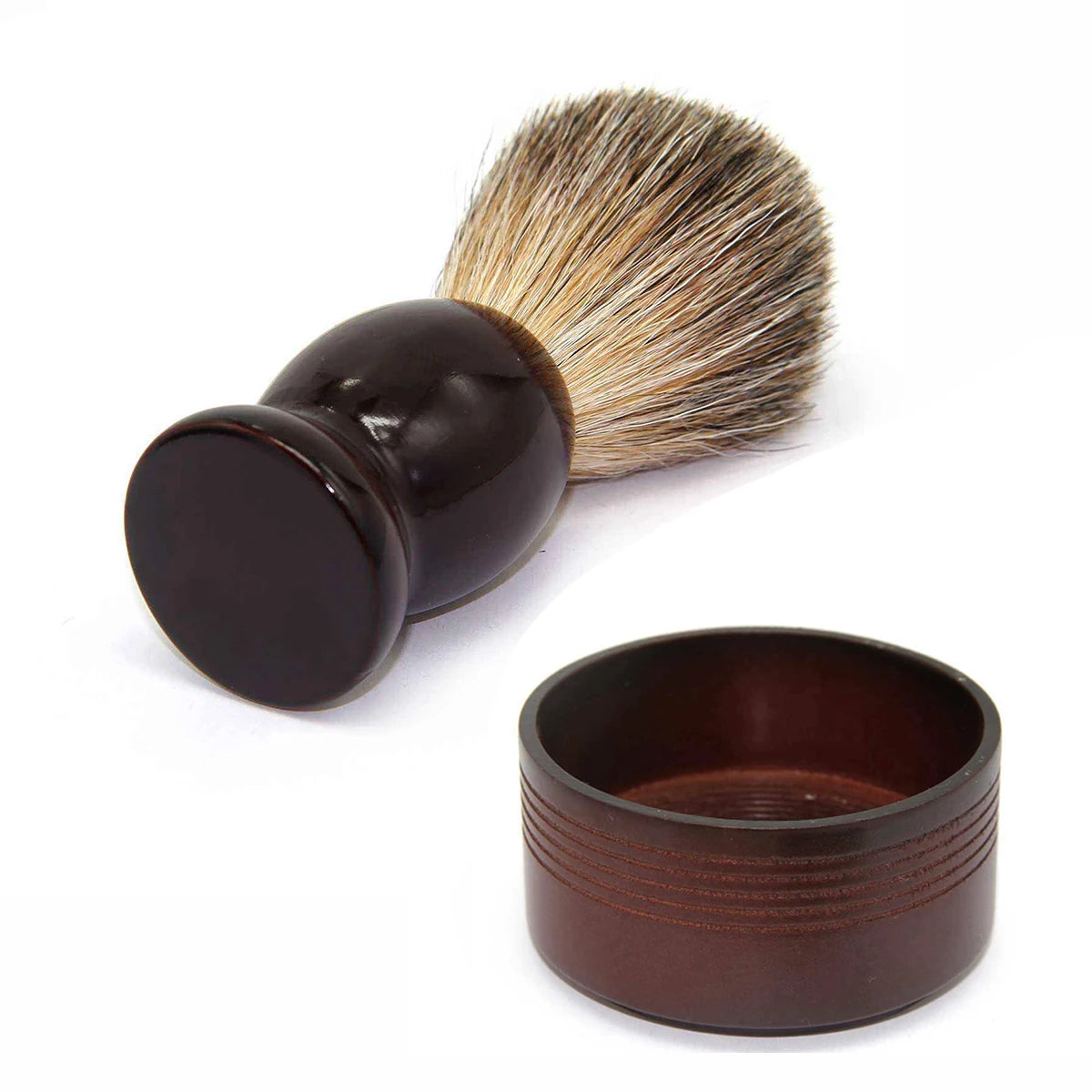 2pcs/kit Men Shaving Set Badger Hair Brush Solid Wood Bowl Cup Brown Beard Care Tools Face Cleaning Barber Home Boryfriend Gift