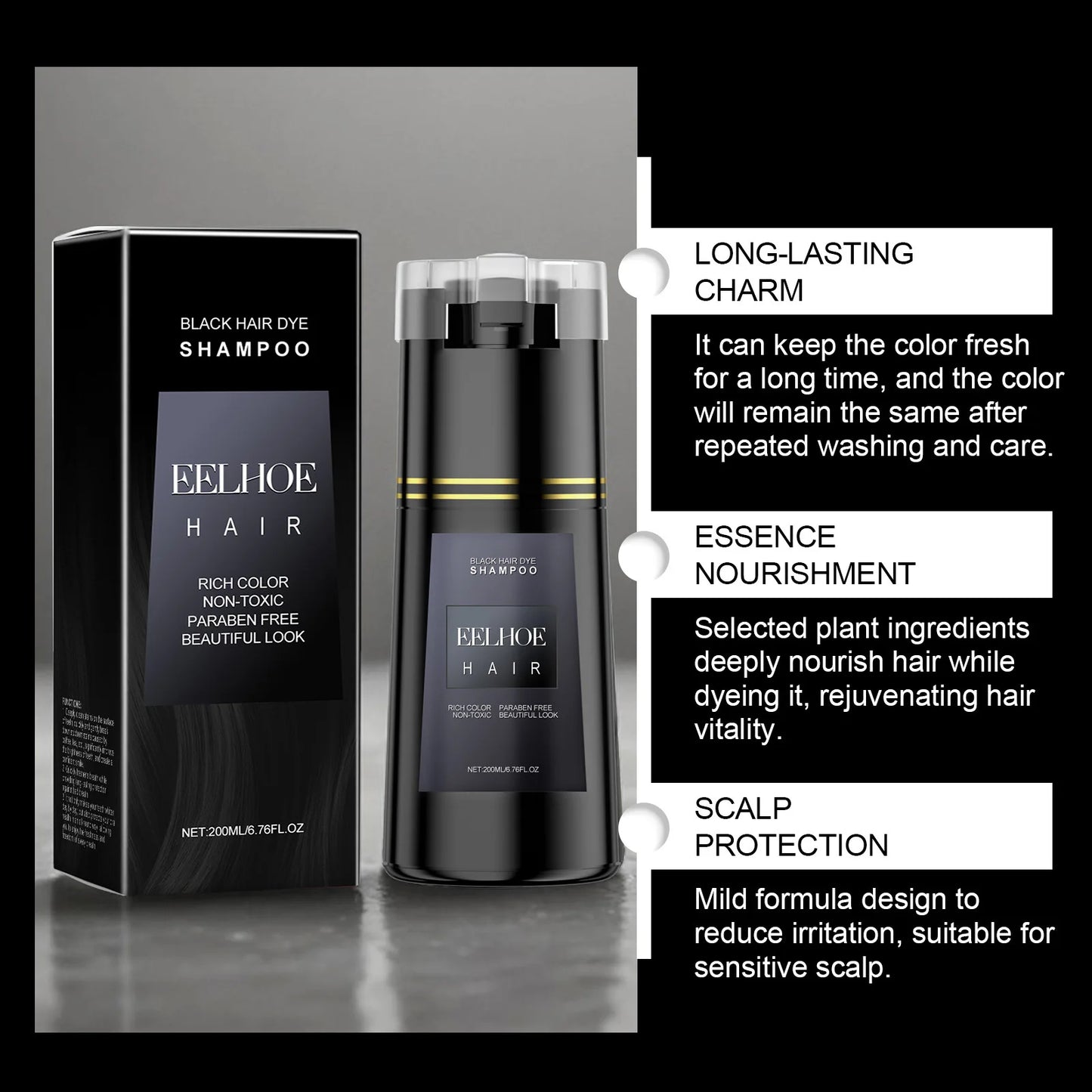 EELHOE Ginseng Extract Shampoo Color Hair Dye Moisturize Dry Hair Strengthening and Growth Black Sesame Darkening Hair Shampoo