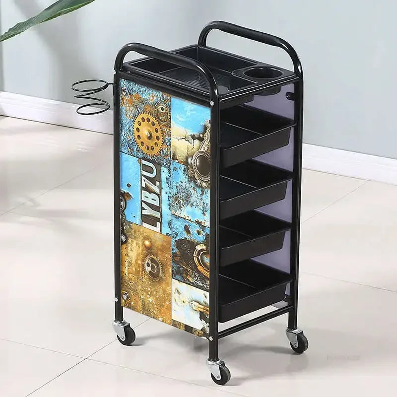 Retro Iron Salon Trolleys Nordic Beauty Salon Drawers Cart With Wheels Creative Hair Salon Perm And Dye Tool Cart