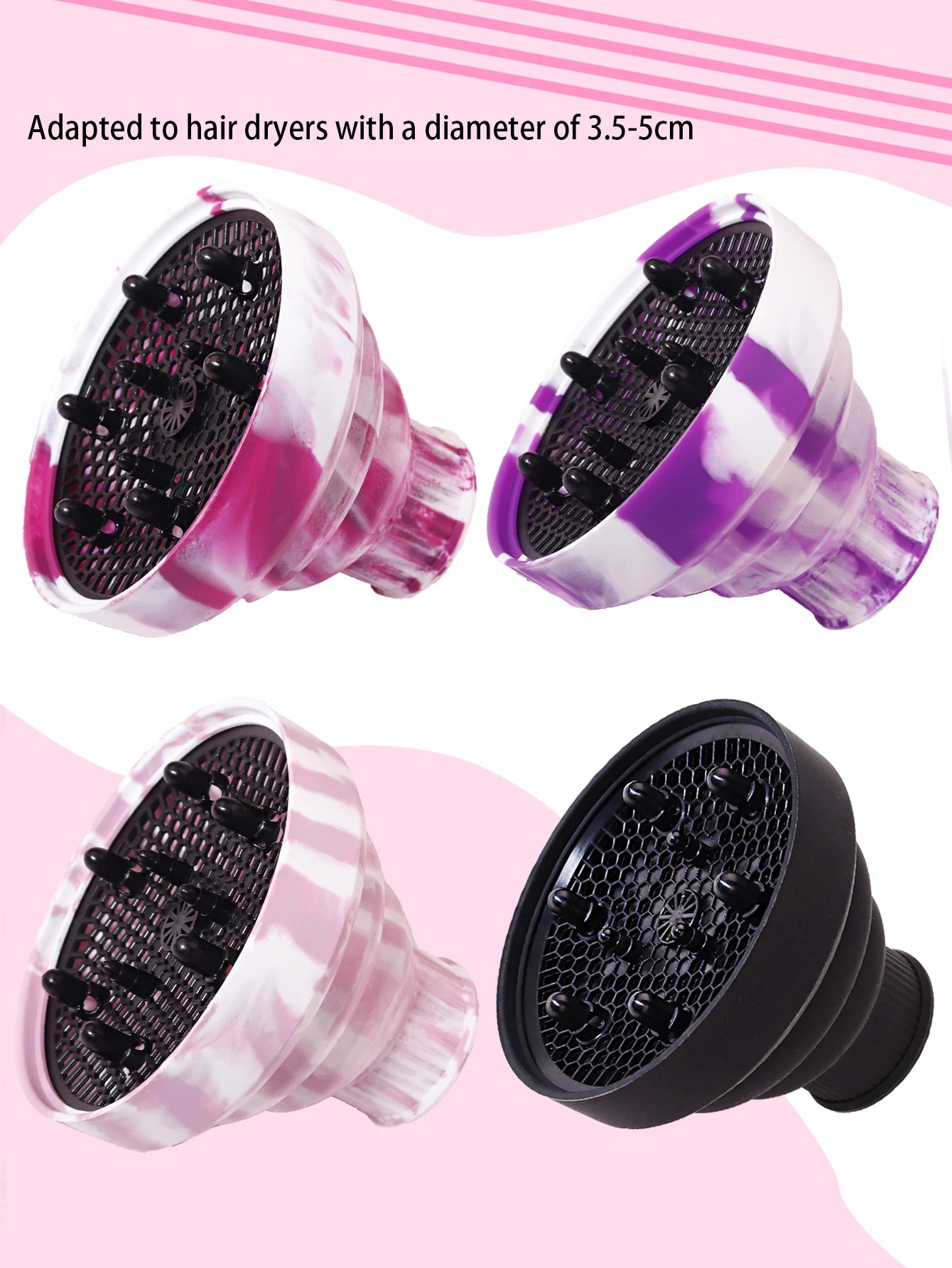 1 silicone hair dryer cap, suitable for hair dryers with an outer diameter of 3.5 cm to 5 cm, used for styling and curling hair