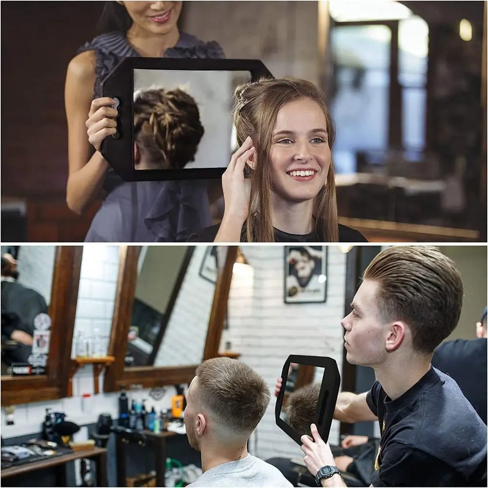 Hair Sponge Mirror Vanity Mirror Handheld Mirror Anti Fall 2-Hand Hang Up Back Makeup Mirror Square Mirror Hairdressing Salon