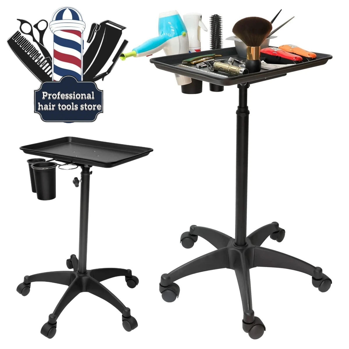 Beauty Salon Trolley Station Rolling Tray Cart on Wheels Barber Height Adjustable Hair Tools Tray Cart Hairdressing Supplies